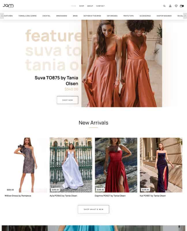 Jam Woman Clothing Wollongong screenshot of ecommerce website design