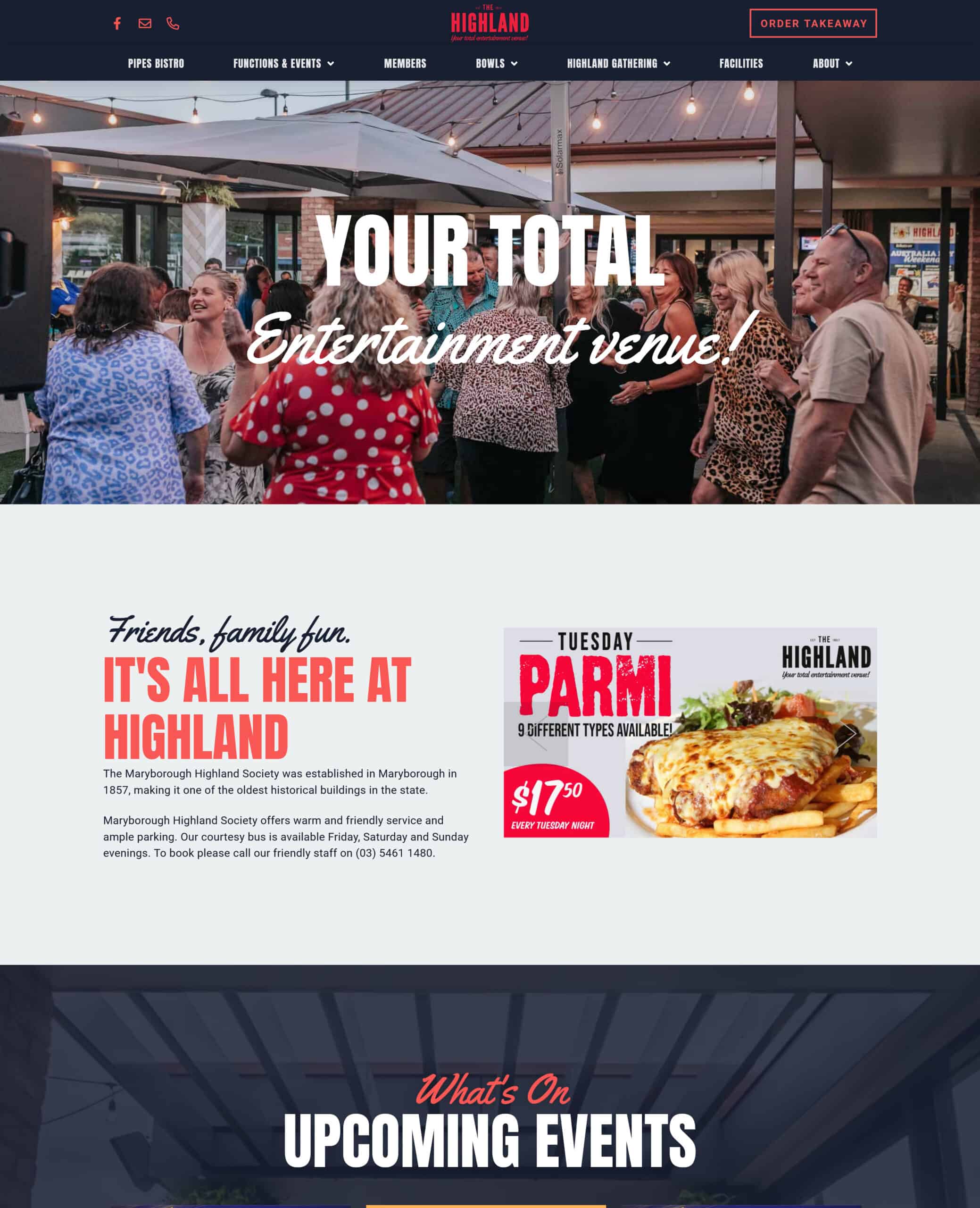 Website design screenshot of Highland Pub Sydney