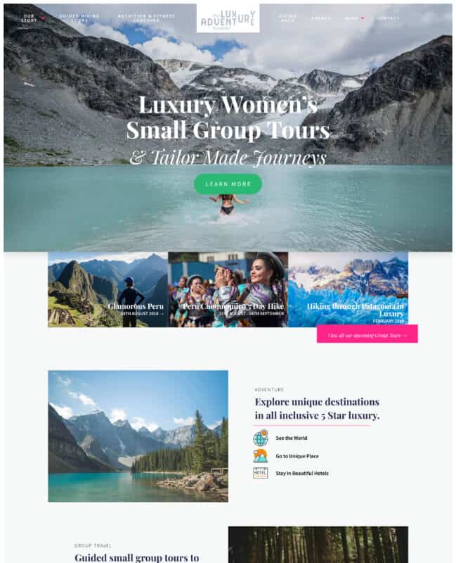 Luxury Adventure Traveller blog and website design screenshot