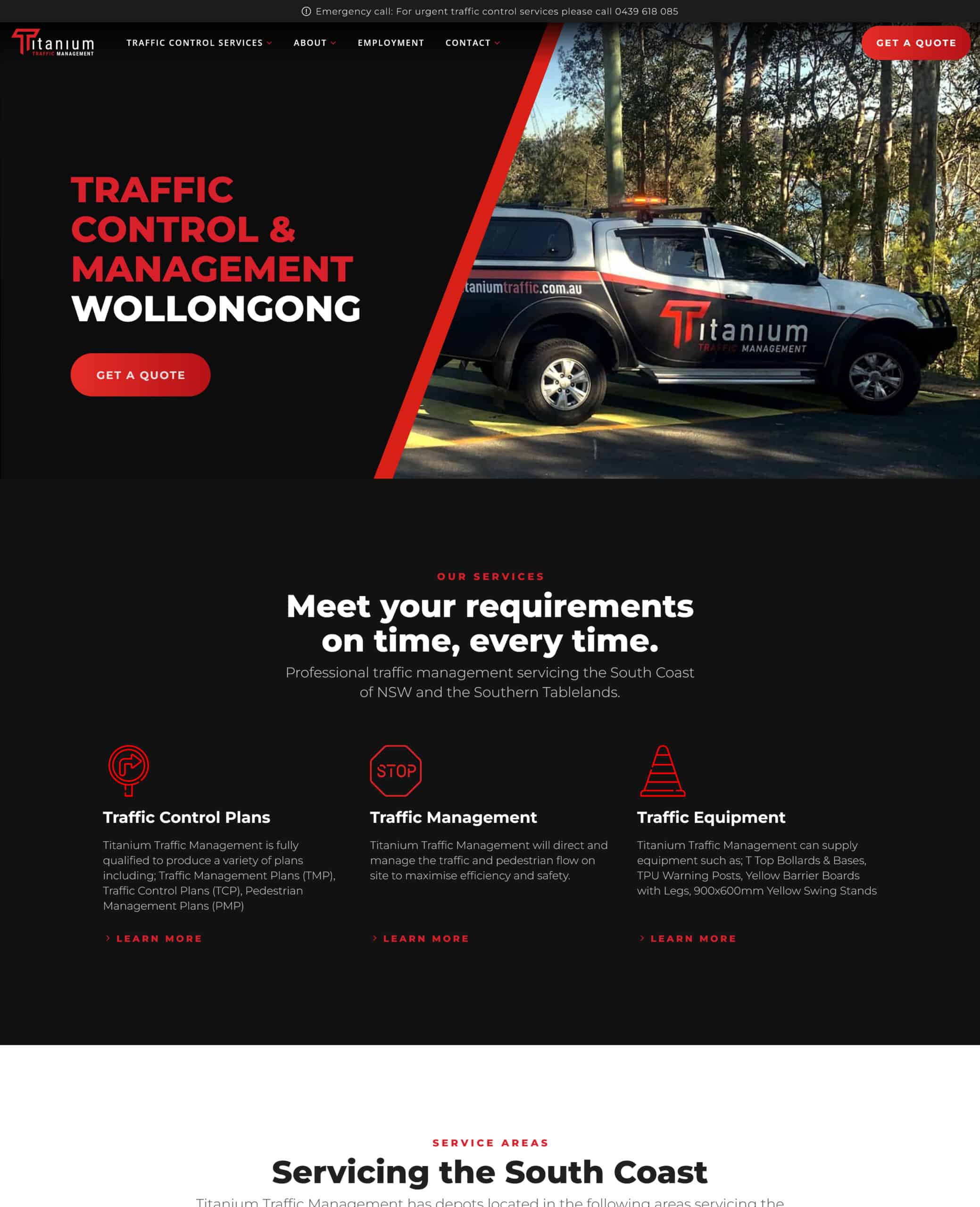 Titanium Traffic Management Wollongong UX design screenshot of WordPress website, homepage