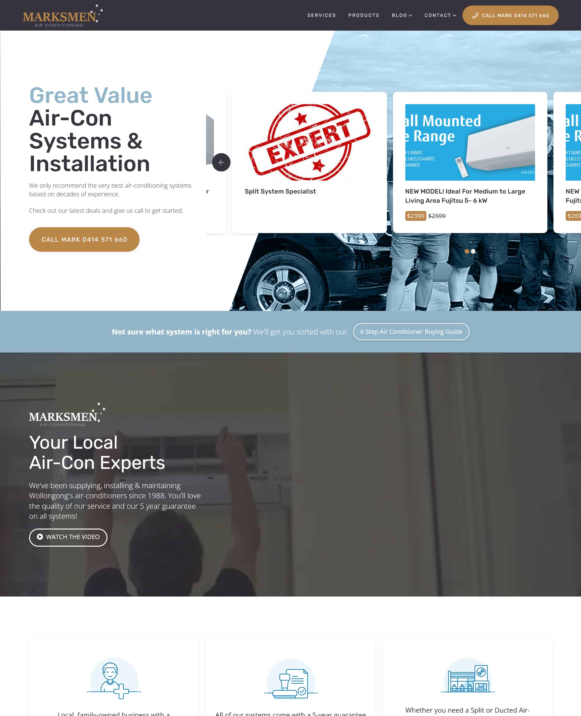 Screenshot of Marksmen Air Conditioning Website